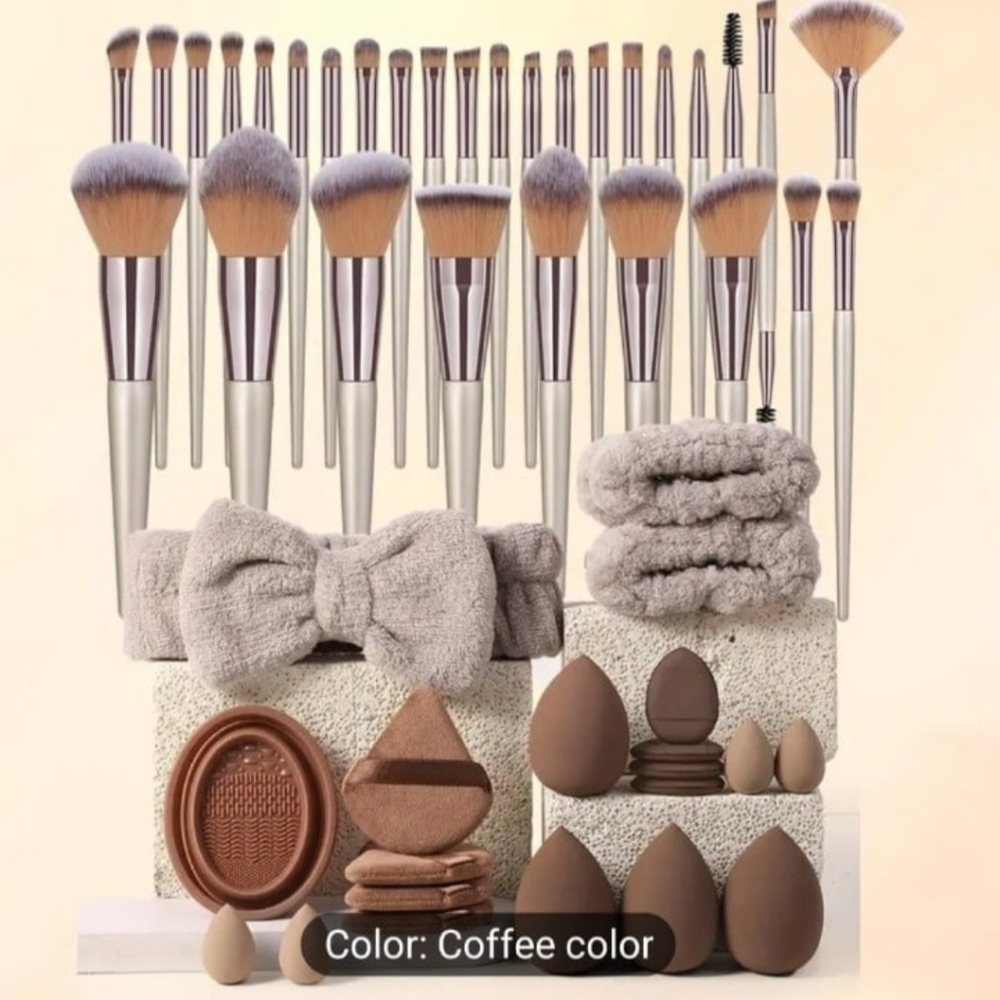 50 Piece Makeup Brush Set with Hair Band & Wristbands